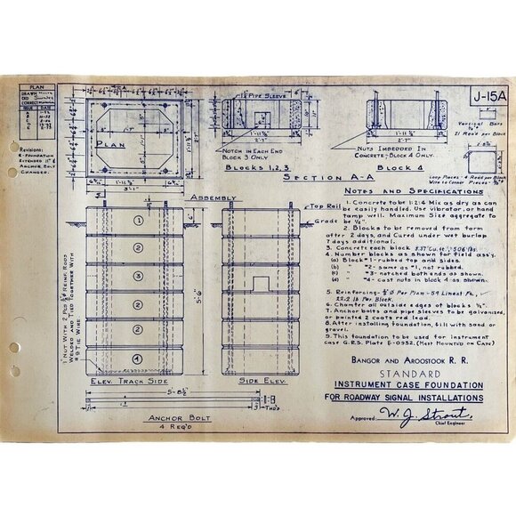 1972 Railroad Bangor Aroostook Roadway Signal Foundation Blueprint J15a DWDD13 - Picture 2 of 4